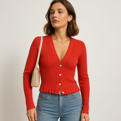 Ribbed Button Cardigan | V-Neck | Slim Fit