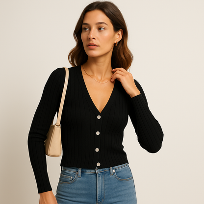Ribbed Button Cardigan | V-Neck | Slim Fit