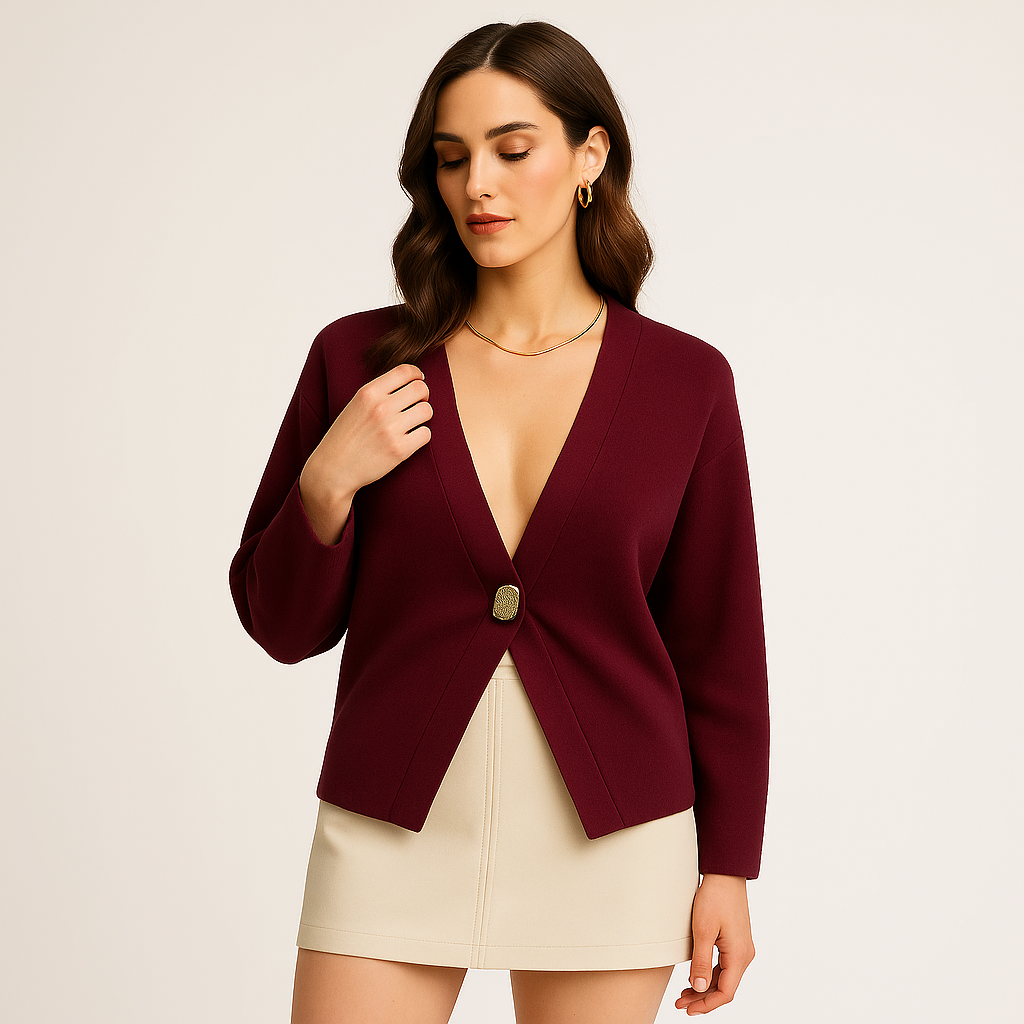 Minimalist Gold Button Cardigan | Deep V Neck | Refined Modern Knit