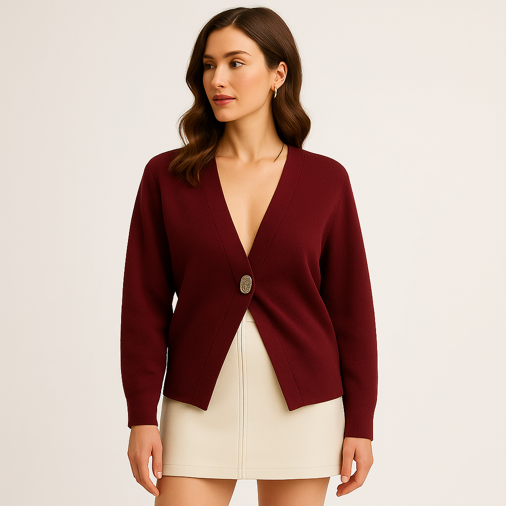 Minimalist Gold Button Cardigan | Deep V Neck | Refined Modern Knit