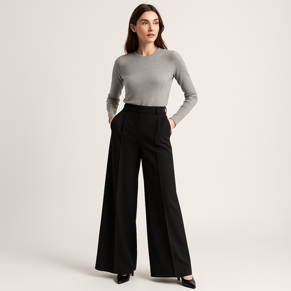 High-Waist Palazzo Trousers | Structured Twill | Refined Modern Silhouette