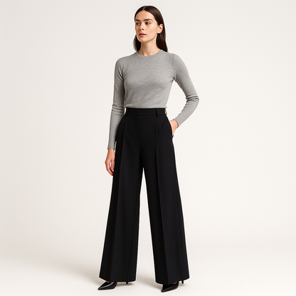 High-Waist Palazzo Trousers | Structured Twill | Refined Modern Silhouette