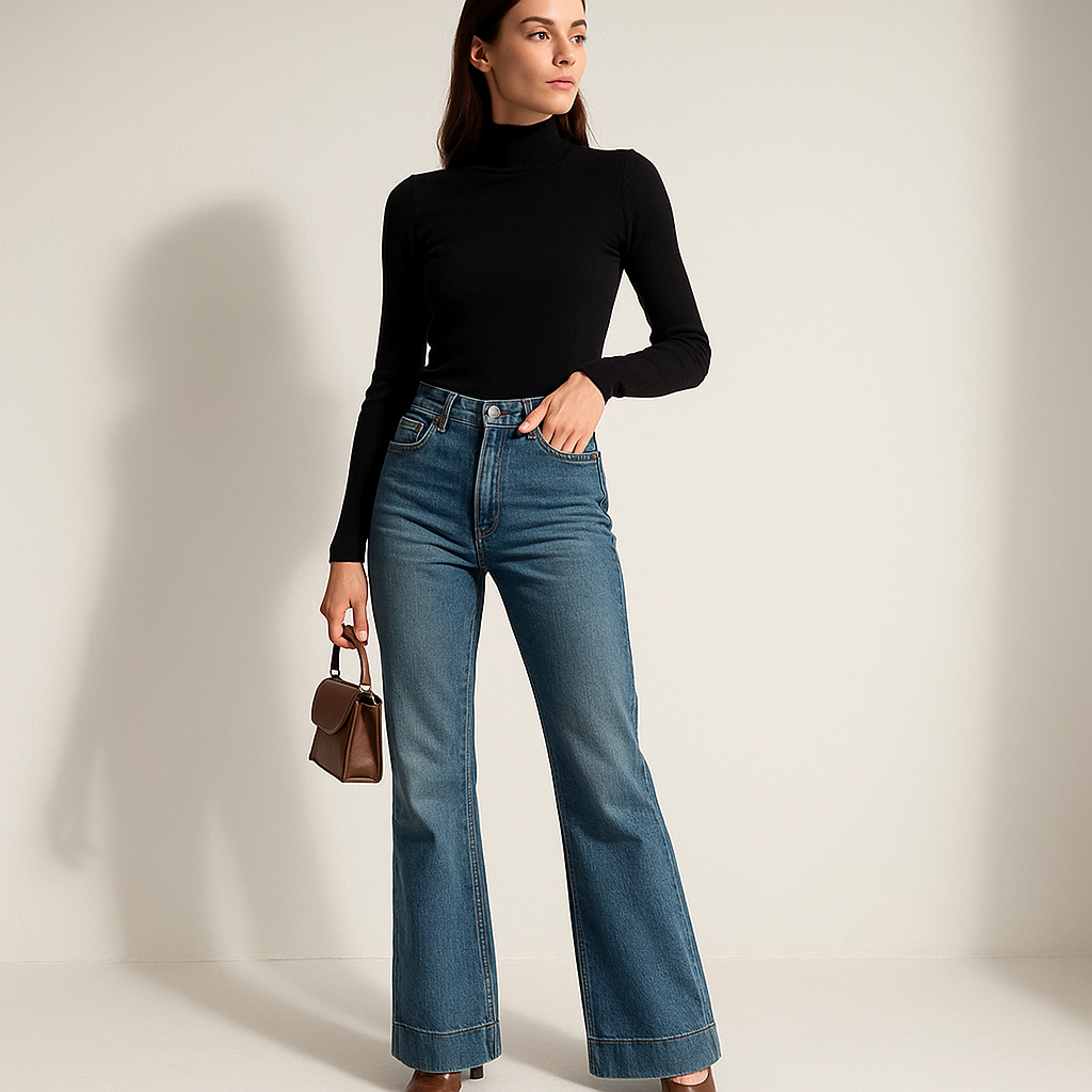 High-Waist Flared Jeans | Structured Denim | Maison Collection