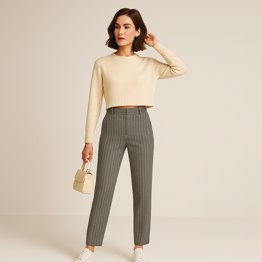 Pinstripe Relaxed Trousers | Elastic Waist | Effortless Modern Tailoring