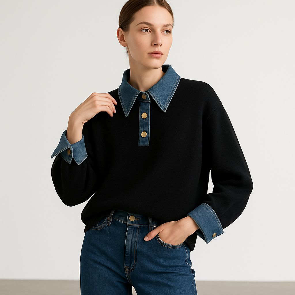 Denim Contrast Knit | Cotton Blend | Effortless Modern Streetwear