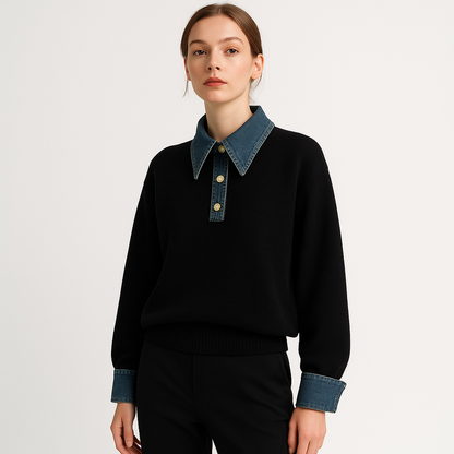 Denim Contrast Knit | Cotton Blend | Effortless Modern Streetwear