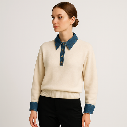 Denim Contrast Knit | Cotton Blend | Effortless Modern Streetwear