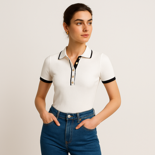 Maison Knit Polo Top | Contrast Trim