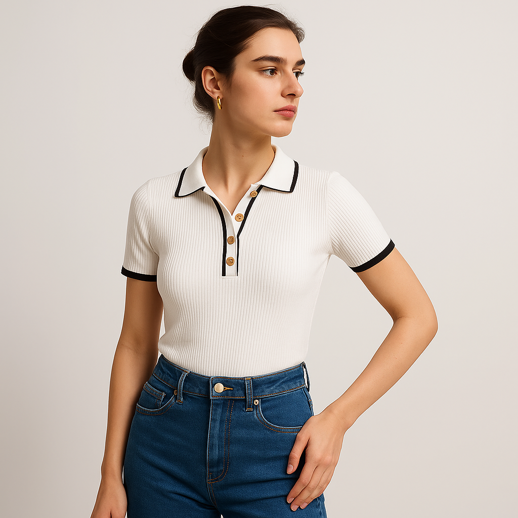 Maison Knit Polo Top | Contrast Trim