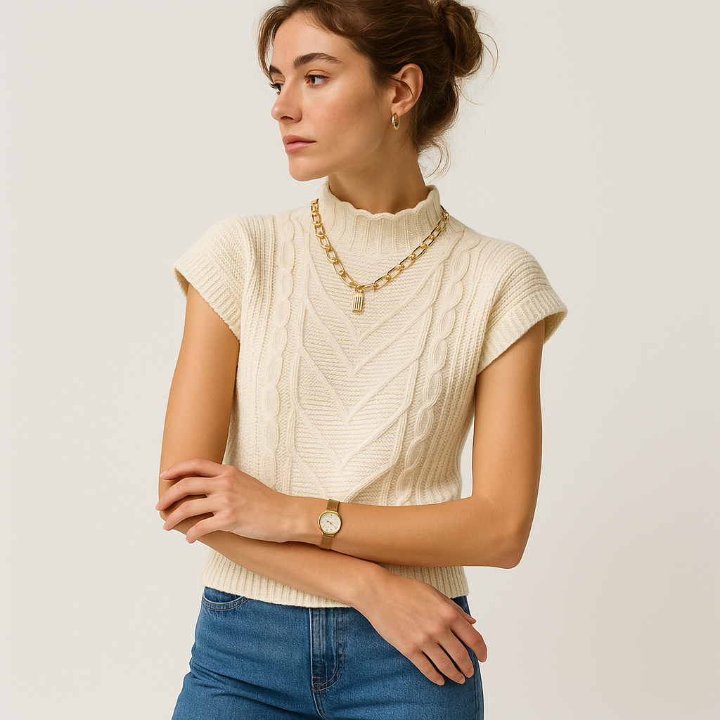 Cable Knit Sleeveless Sweater | High Neck