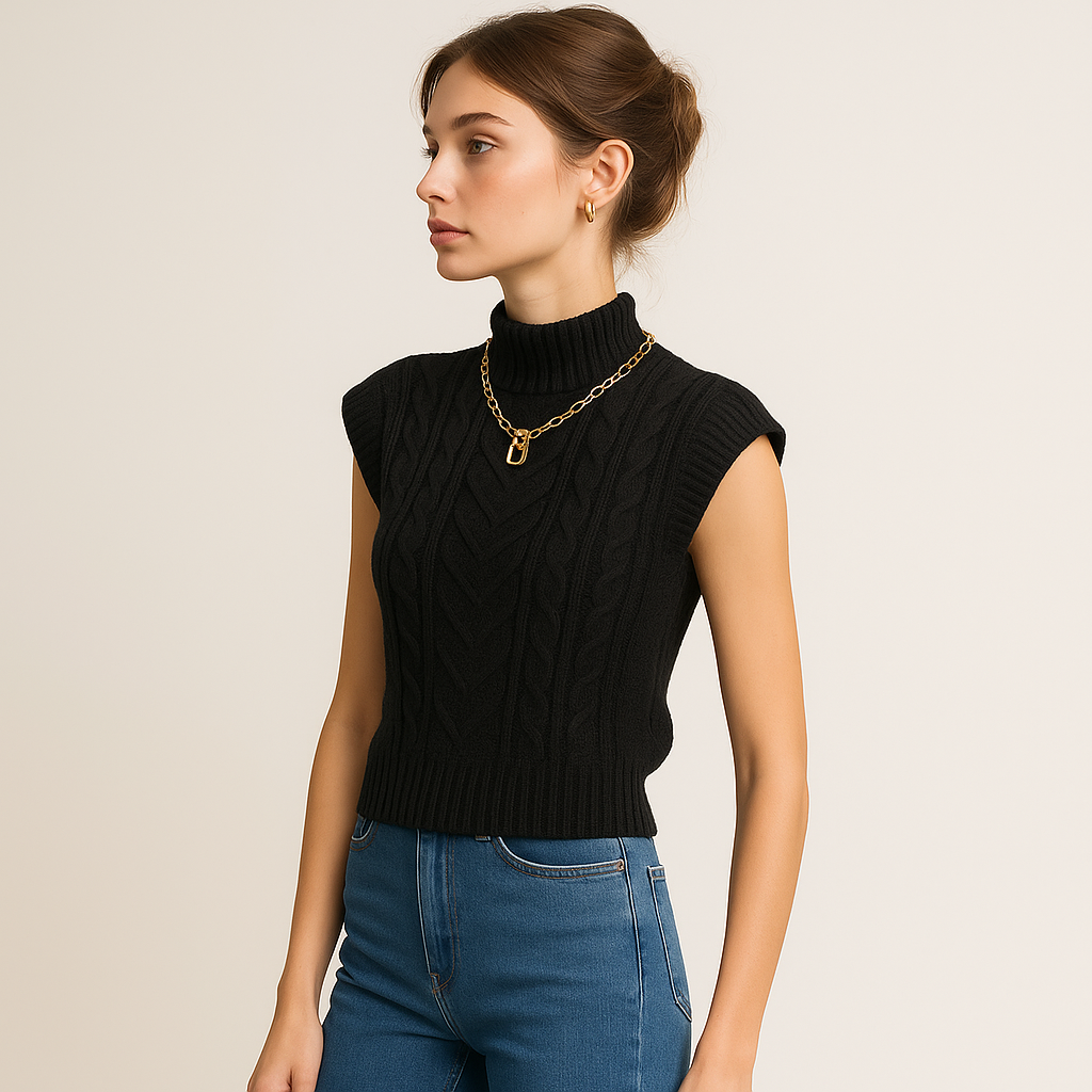 Cable Knit Sleeveless Sweater | High Neck