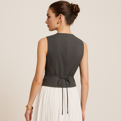 Sleeveless Wrap Waistcoat | Ring Detail | Structured Fit