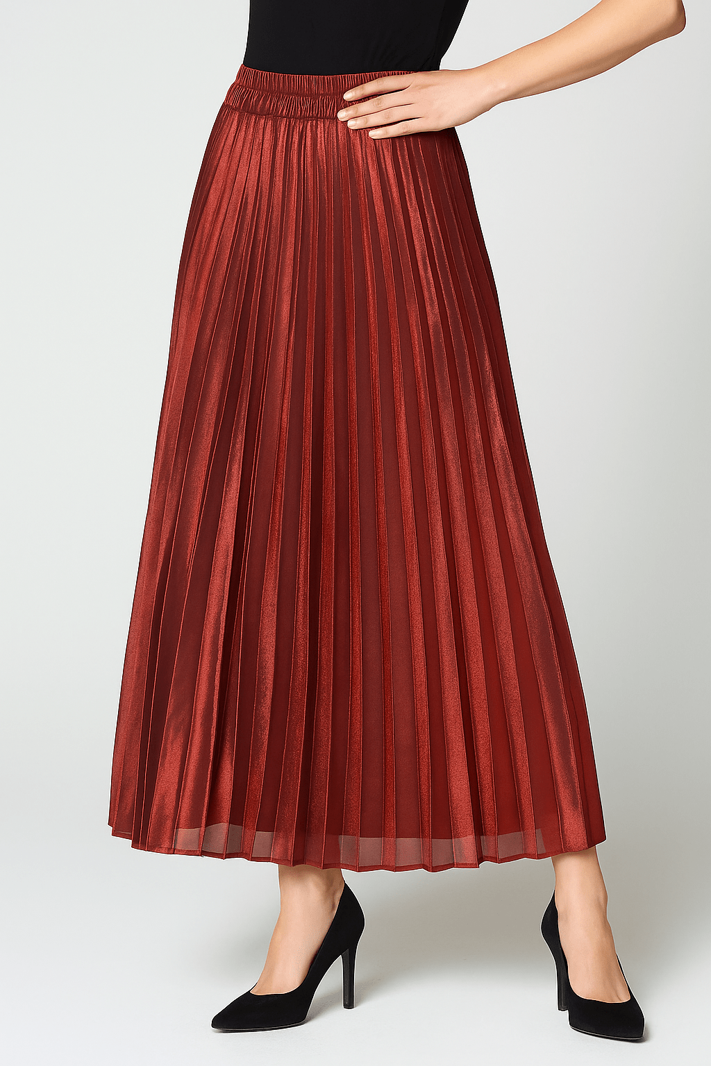 Étoile Pleated Maxi Skirt | High Waist Metallic Finish Fluid Silhouette
