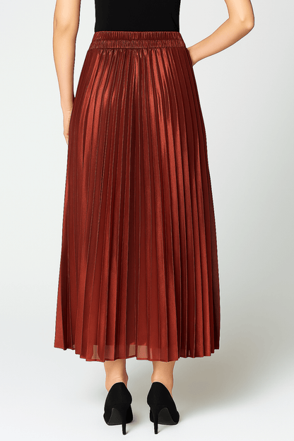 Étoile Pleated Maxi Skirt | High Waist Metallic Finish Fluid Silhouette