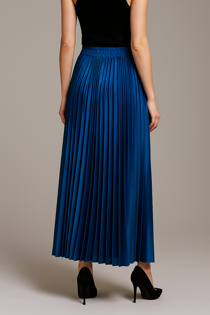 Étoile Pleated Maxi Skirt | High Waist Metallic Fluid Silhouette Finish