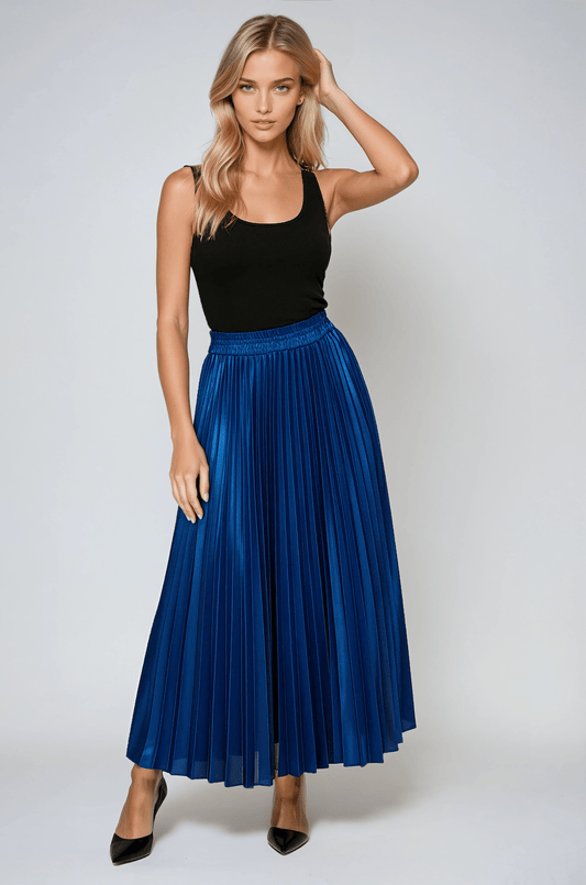 Étoile Pleated Maxi Skirt | High Waist Metallic Fluid Silhouette Finish