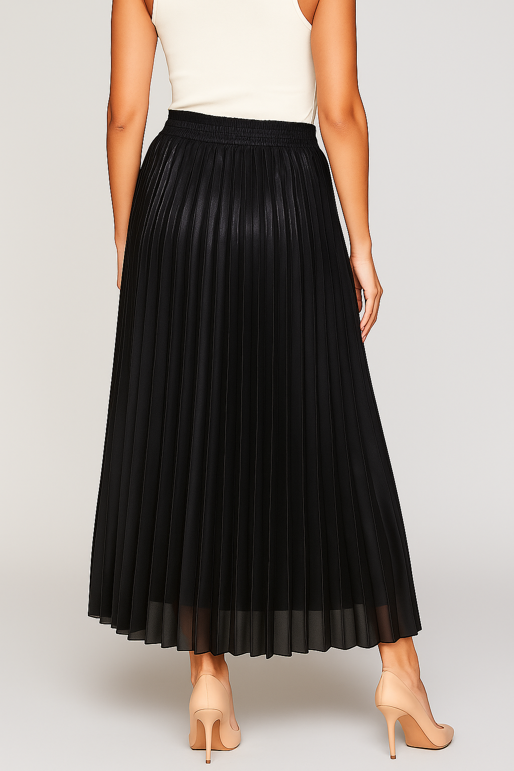 Étoile Pleated Maxi Skirt | High Waist Metallic Finish Fluid Silhouette