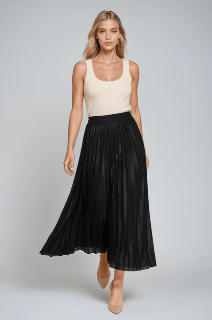 Étoile Pleated Maxi Skirt | High Waist Metallic Finish Fluid Silhouette