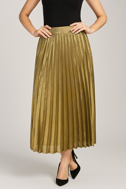 Étoile Pleated Maxi Skirt | High Waist Metallic Finish Fluid Silhouette
