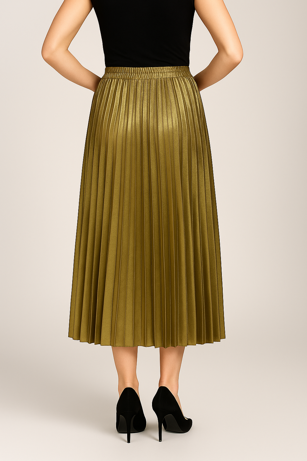 Étoile Pleated Maxi Skirt | High Waist Metallic Finish Fluid Silhouette