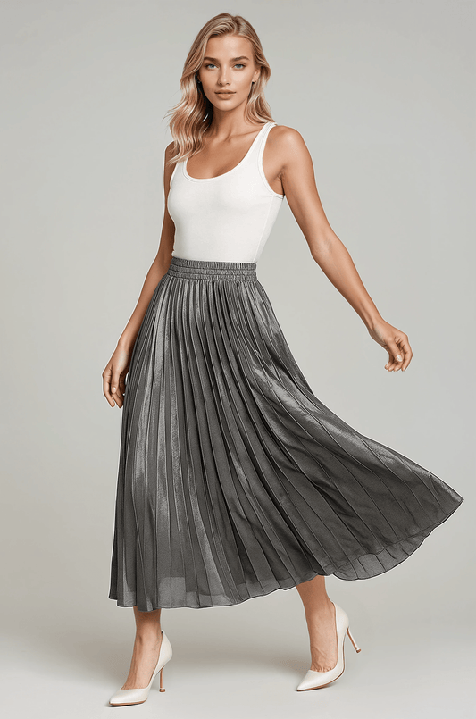 Étoile Pleated Maxi Skirt | High Waist Elastic Fit
