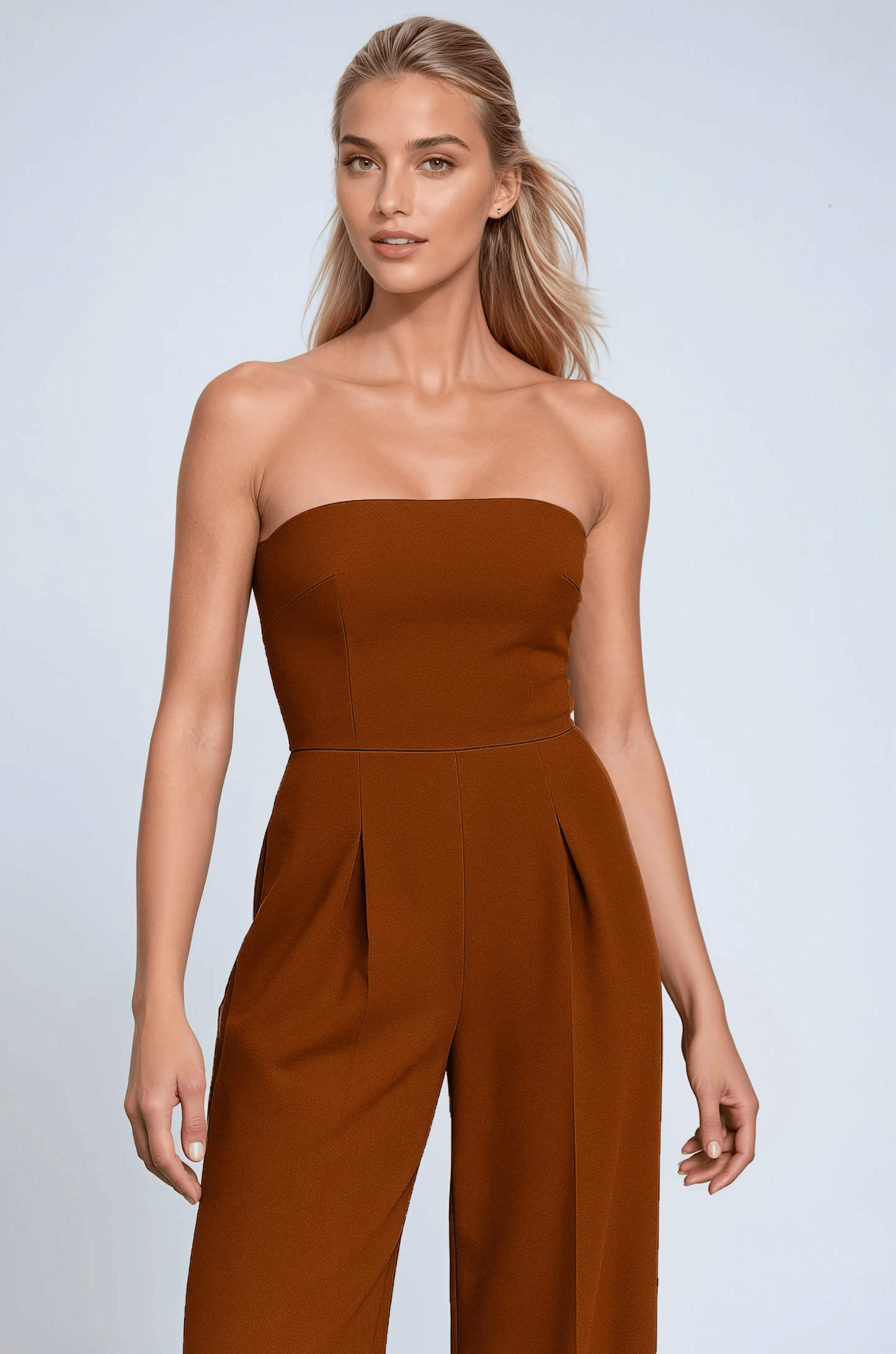Strapless Wide Leg Jumpsuit | High Waist Structured Bodice Summer