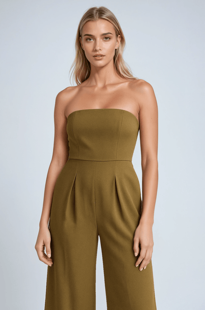 Strapless Wide Leg Jumpsuit | High Waist Structured Bodice Summer
