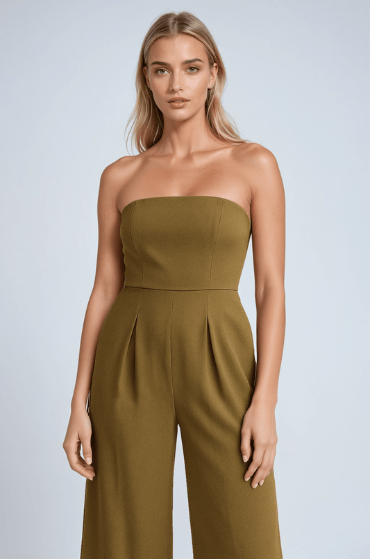 Strapless Wide Leg Jumpsuit | High Waist Structured Bodice Summer