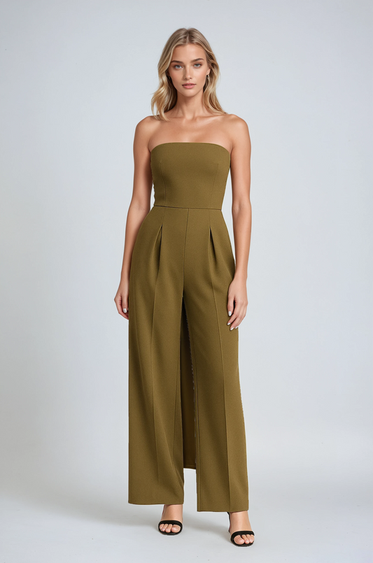 Strapless Wide Leg Jumpsuit | High Waist Structured Bodice Summer