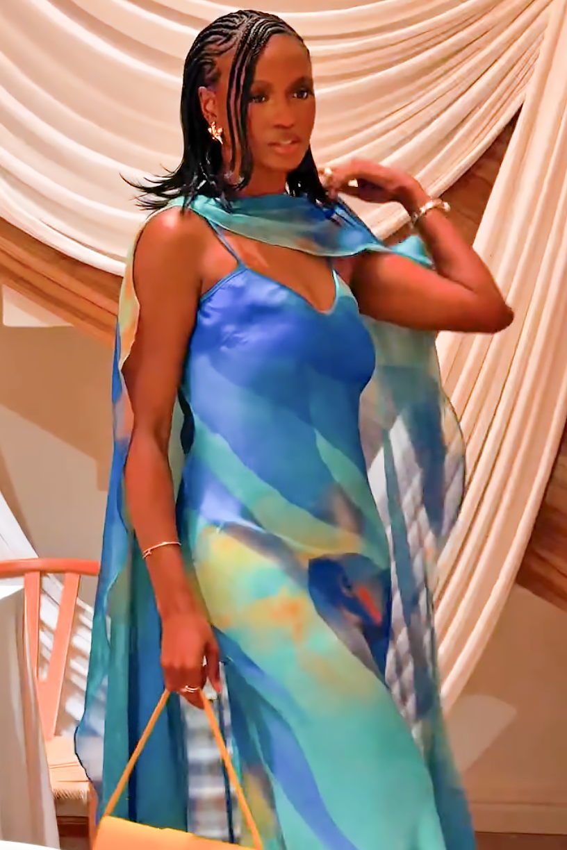 Ethereal Blue Sheer Cape Maxi Dress Set