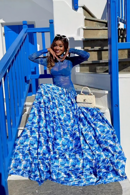 Sapphire Bloom Mesh Maxi Dress