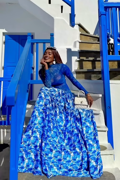 Sapphire Bloom Mesh Maxi Dress