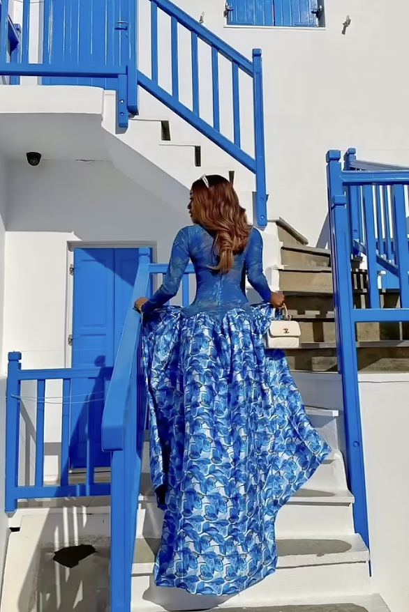 Sapphire Bloom Mesh Maxi Dress