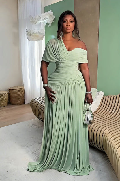 Mint Green Ruched Chiffon Maxi Gown