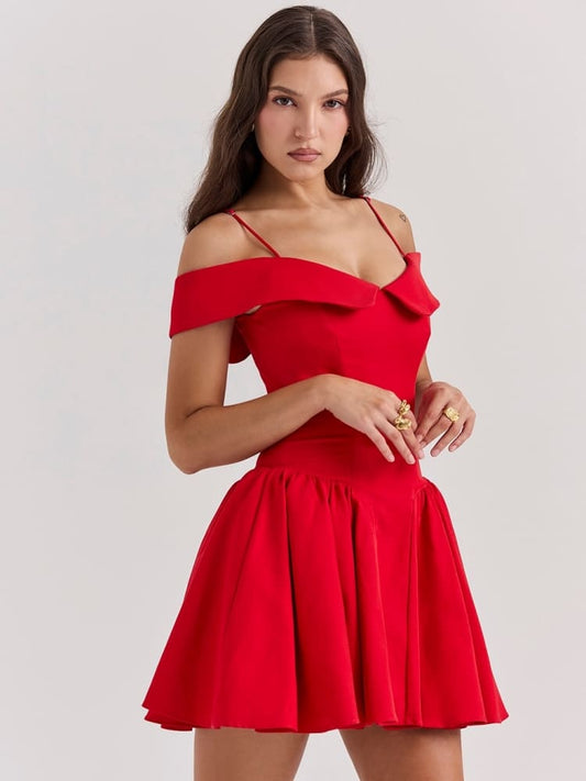 Scarlet Off-Shoulder Spaghetti Strap Mini Dress