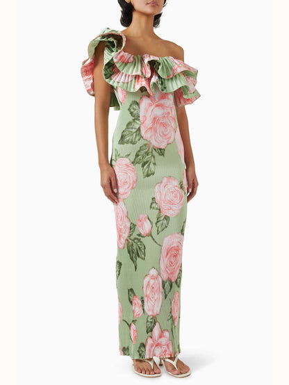 Premiere Pleated One-shoulder Gown