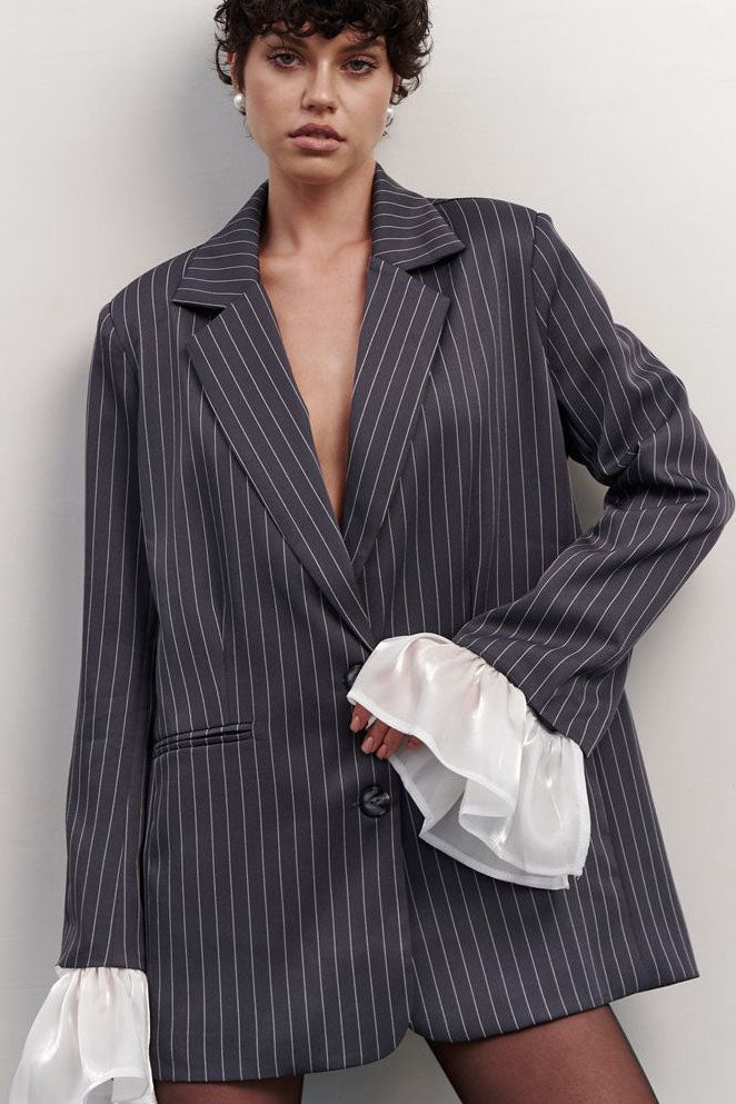 Oversized Striped Lace Blazer