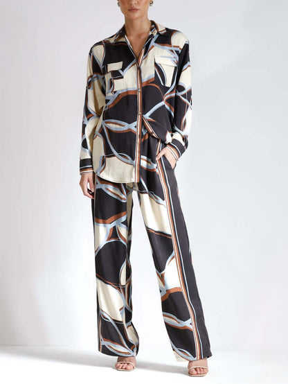 Unique Abstract Pattern Print Button-down Long-sleeved Shirt