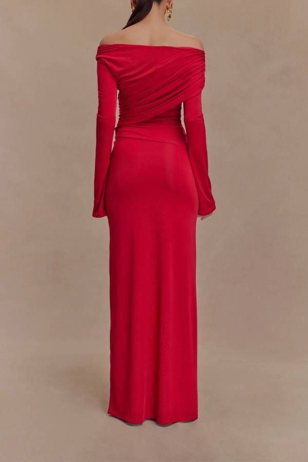 Off Shoulder Ruched Maxi Dress