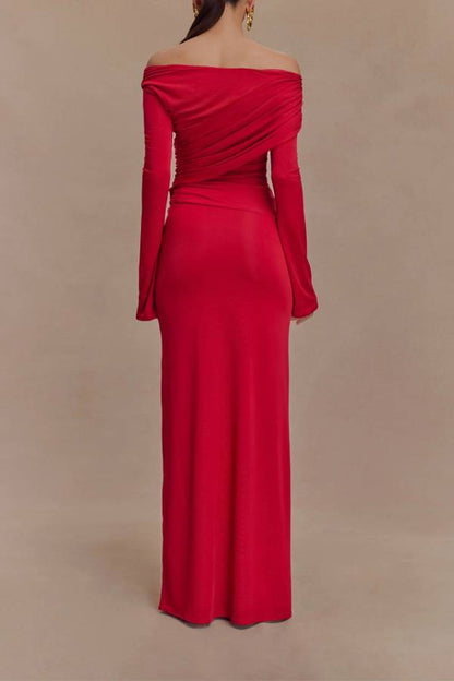 Off Shoulder Ruched Maxi Dress