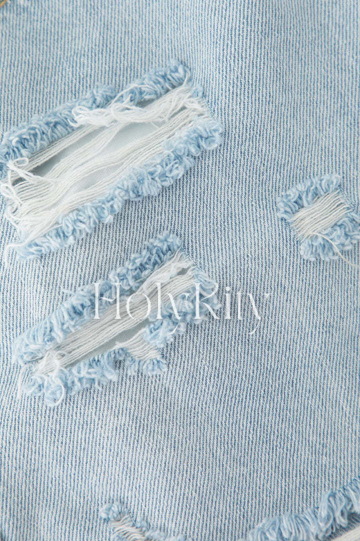 Frayed Destroyed Denim Shorts