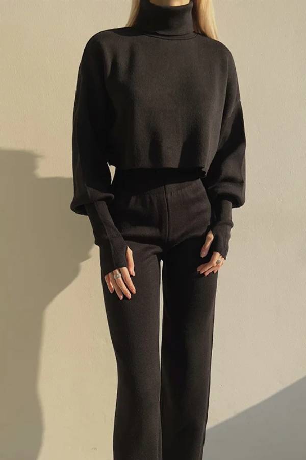 Casual Loose-fitting Long-sleeves Top and Pants Two-piece Set