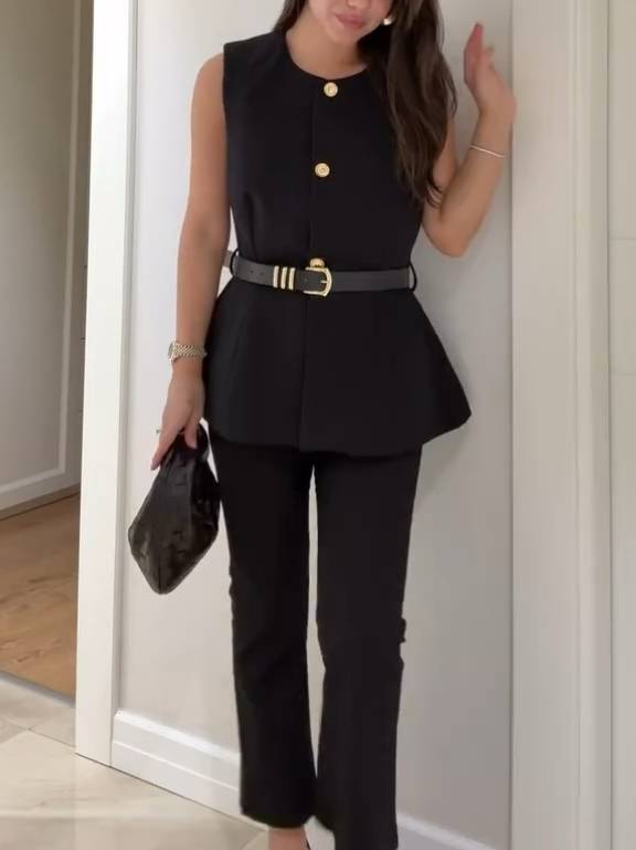 Minimalist Vest And Flared Pants Suit-Vest