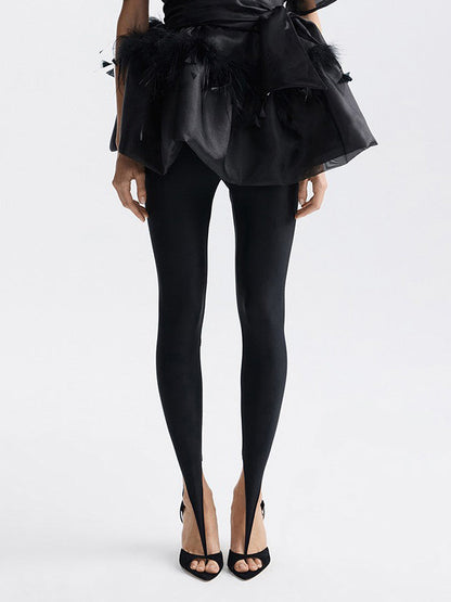 Elegant Feather Organza Top Two-Piece Set