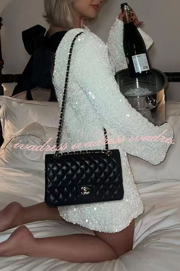 Vestido mini holgado con lazo en la espalda y lentejuelas para bailar toda la noche 