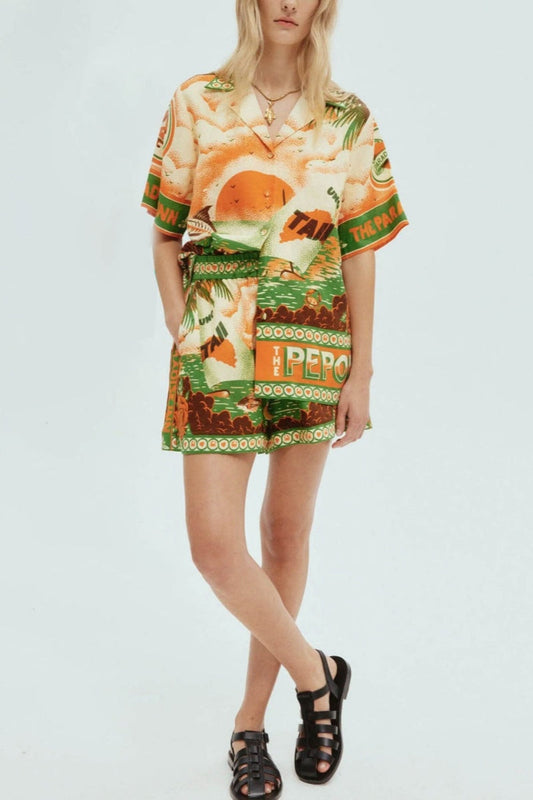 Unique Printed Sunny Afternoon Printed Shorts Two-Piece Set