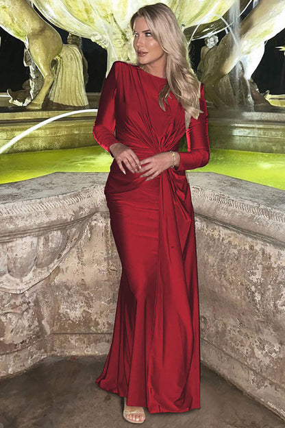 Euro-Inspired Round Neck Evening Maxi Dress