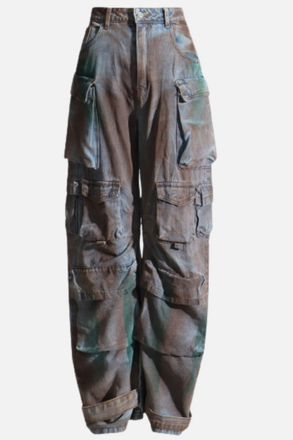 Kynlee Distressed Cargo Denim Jeans
