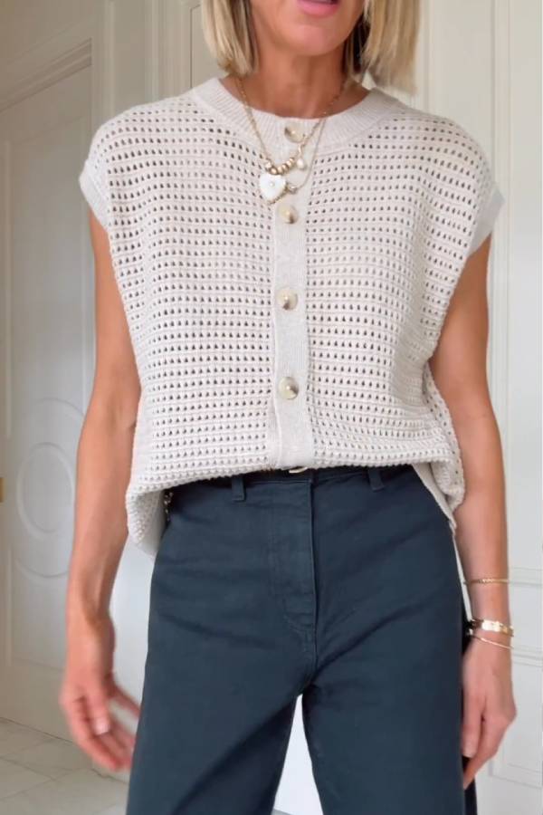 Chaleco de punto pointelle para mujer