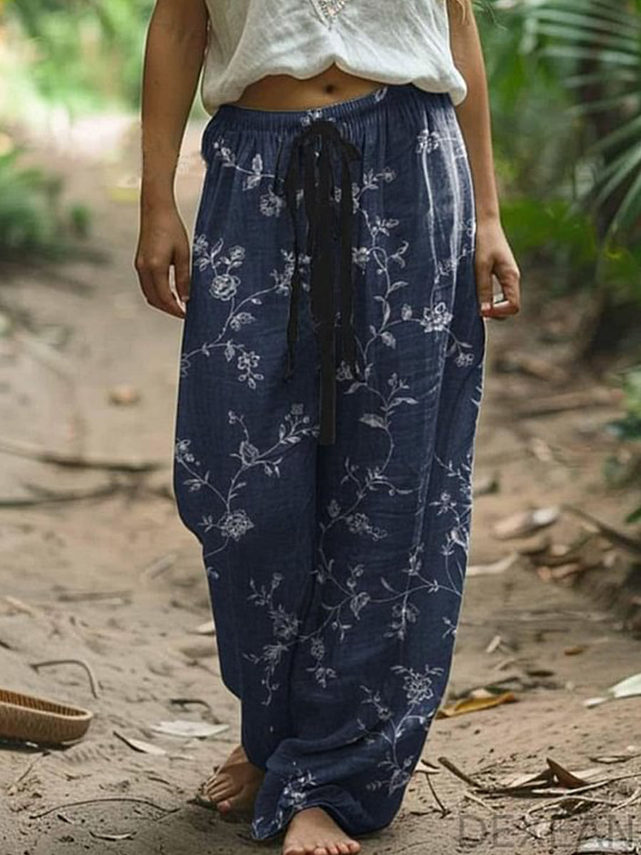 Beach Red Tribal Pocket Boho Ruched Pants